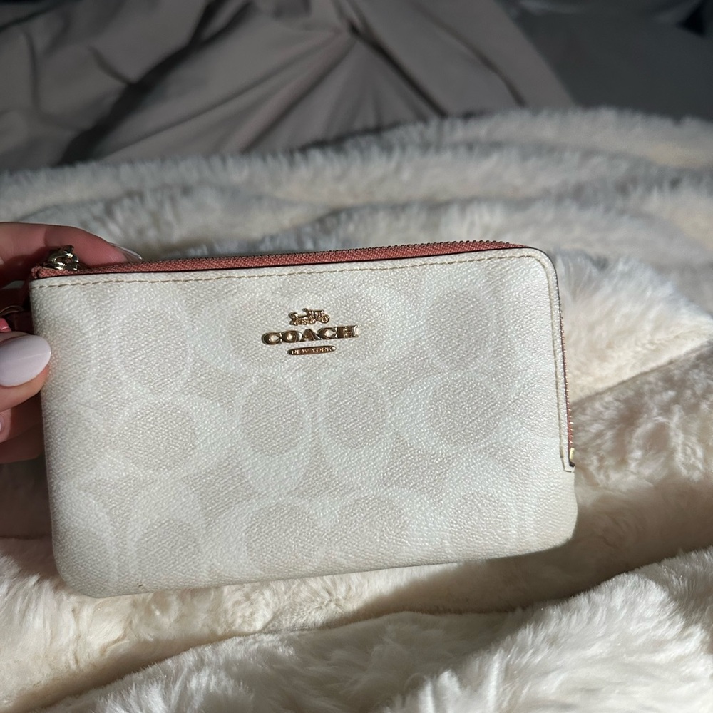 Coach Cream Wristlet with Gold Accents